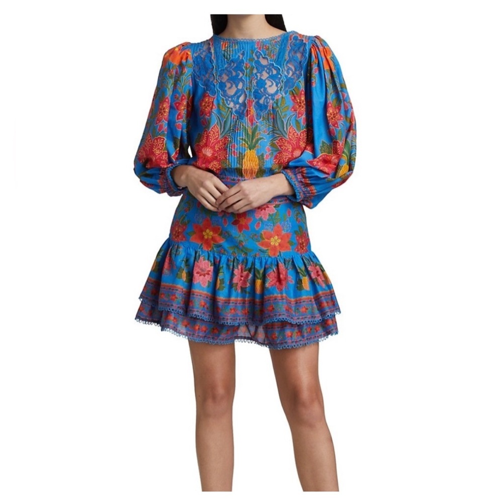 FARM Rio Blue Tropical Tapestry Skirt - size large